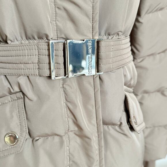 MICHAEL KORS Down Hooded Belted Puffer Coat Size M Water Resistant Zip Closure - Picture 9 of 15